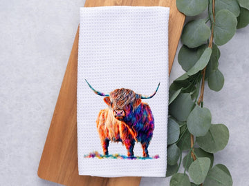 Faire-Dark Horse Dream Designs towel Colorful Majestic Highland Cow Micro Fiber Towel